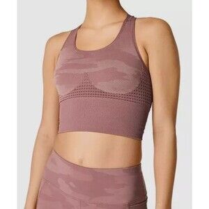 SWEATY BETTY Stamina Longline Sports Bra S Powder Pink Tonal Camo Print EUC B22